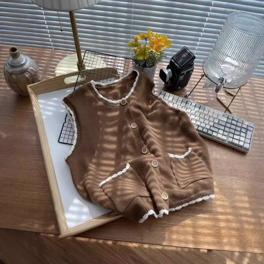Damen Strickweste mit kontrastierenden Details und Taschen Heidi-Mode
