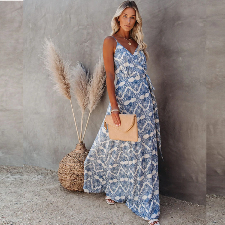 Damen elegantes Maxi-Kleid mit Chic-Wickel-design und seitlichem Schlitz Heidi-Mode