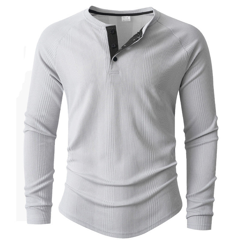 Herren Langarm Henley-Shirt mit strukturierter Oberfläche Heidi-Mode