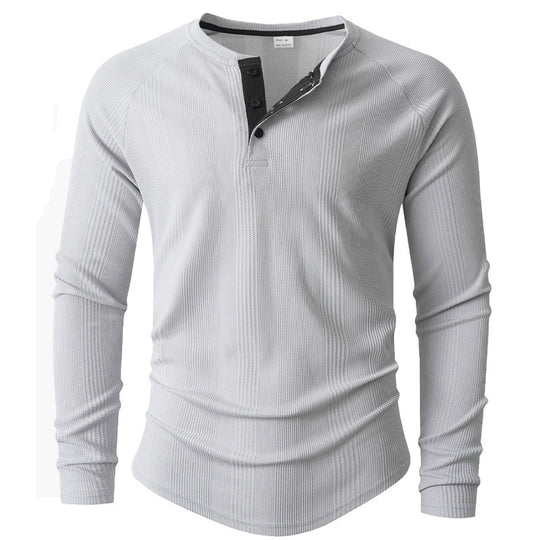 Herren Langarm Henley-Shirt mit strukturierter Oberfläche Heidi-Mode