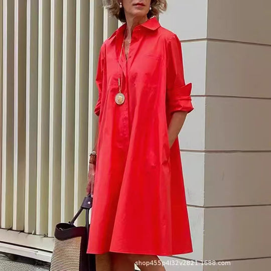 Damen Elegantes und lässiges Hemdkleid mit Taschen Heidi-Mode
