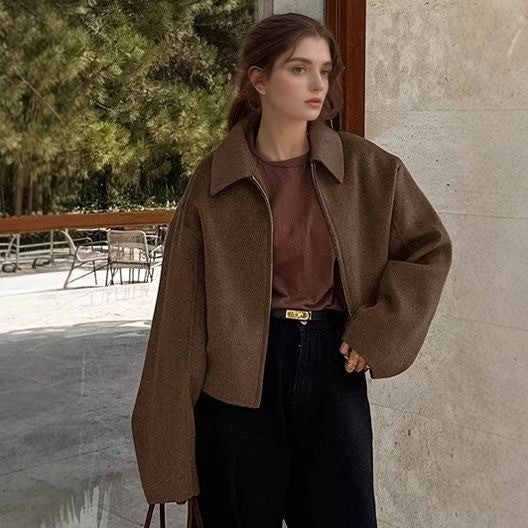 Damen lässige Kurzjacke mit weitem Schnitt und Reverskragen Heidi-Mode