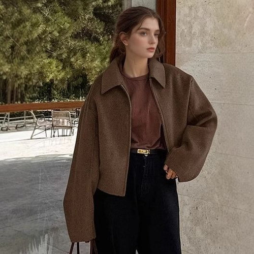 Damen lässige Kurzjacke mit weitem Schnitt und Reverskragen Heidi-Mode