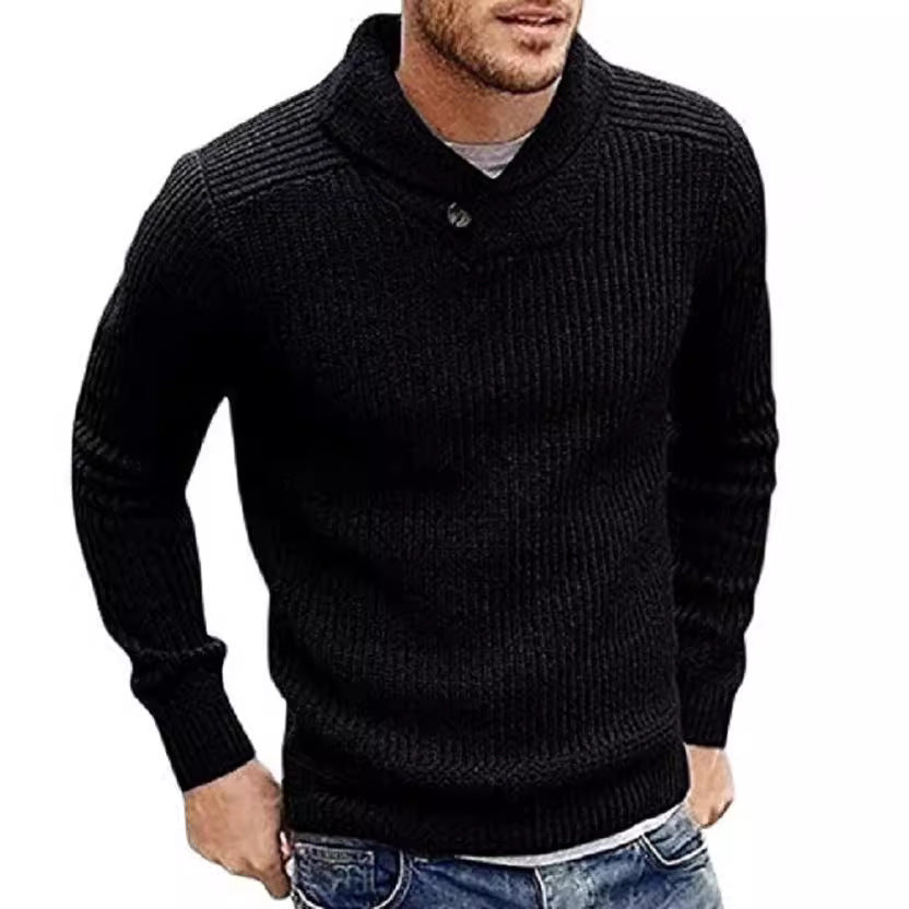 Herren Strickpullover mit Schalkragen und Knopfdetail Heidi-Mode
