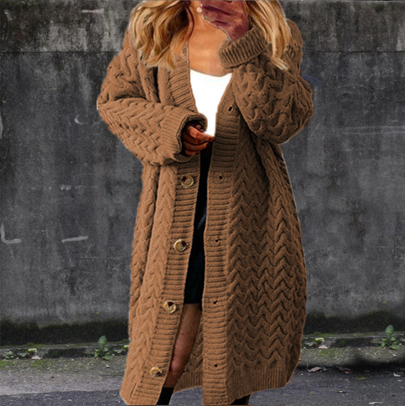 Damen Großer Strickmantel mit dekorativem Knopfverschluss und Zopfmuster Heidi-Mode