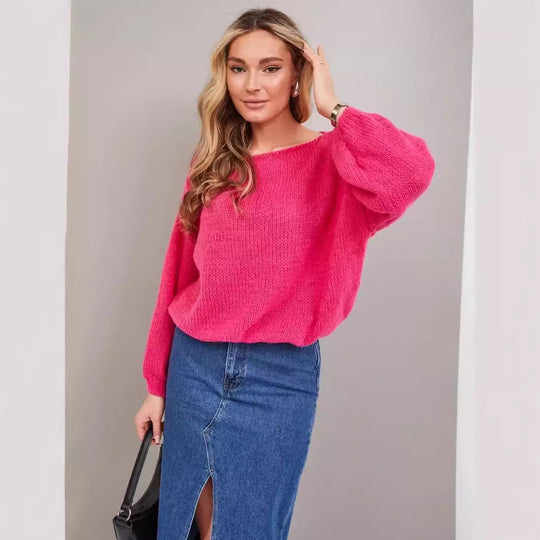 Damen lässiger Oversize-Pullover mit ballonförmigen Ärmeln und strukturiertem Maschenmuster Heidi-Mode