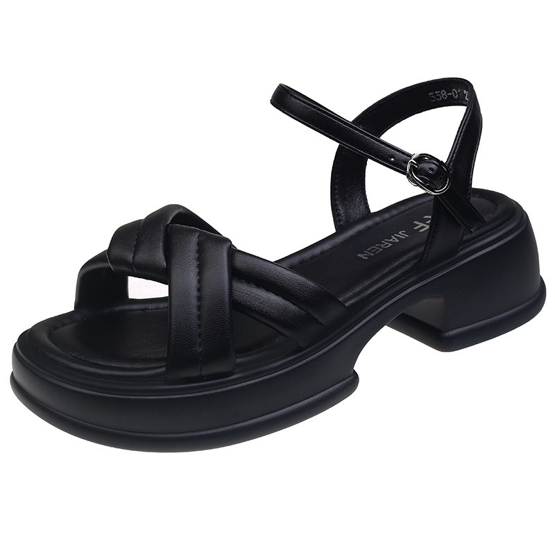 Damen Sandalen mit elegantem Kreuzriemen und komfortablem Blockabsatz Heidi-Mode