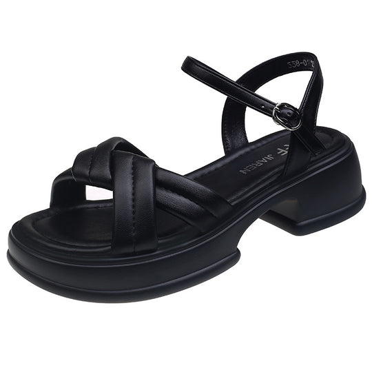 Damen Sandalen mit elegantem Kreuzriemen und komfortablem Blockabsatz Heidi-Mode
