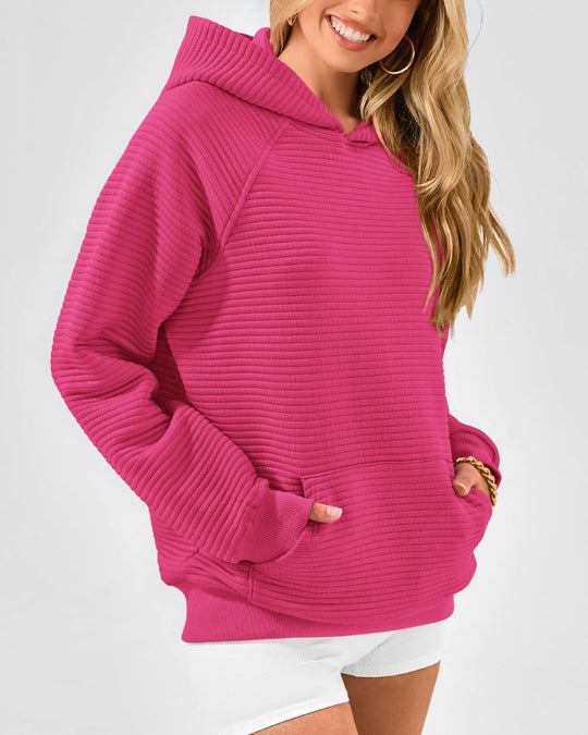 Damen Kuscheliger Waffelpullover mit Kapuze und Kängurutasche Heidi-Mode