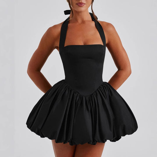 Damen A-Linien Kleid mit schwingendem Rock und Halterneck Heidi-Mode