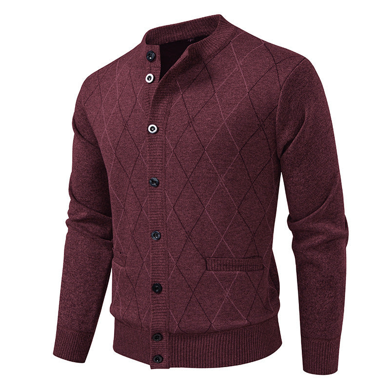 Herren Strickjacke mit modernen Rautenmustern und praktischen Taschen Heidi-Mode