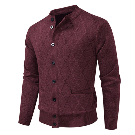 Herren Strickjacke mit modernen Rautenmustern und praktischen Taschen Heidi-Mode