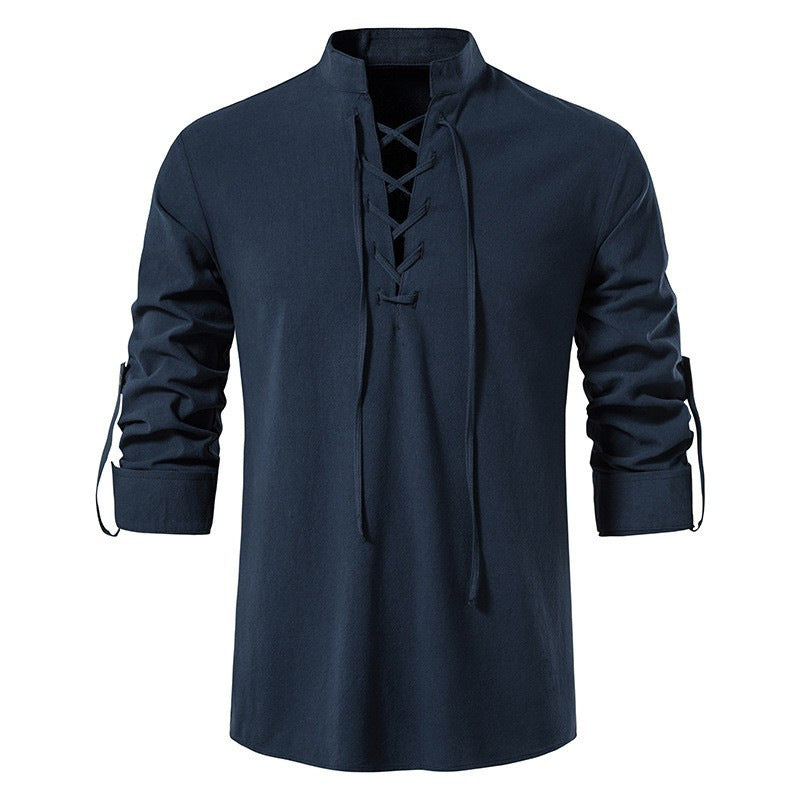 Herren lässiges Langarmhemd mit modernem Schnürdesign und hochqualitativer Baumwolle Heidi-Mode
