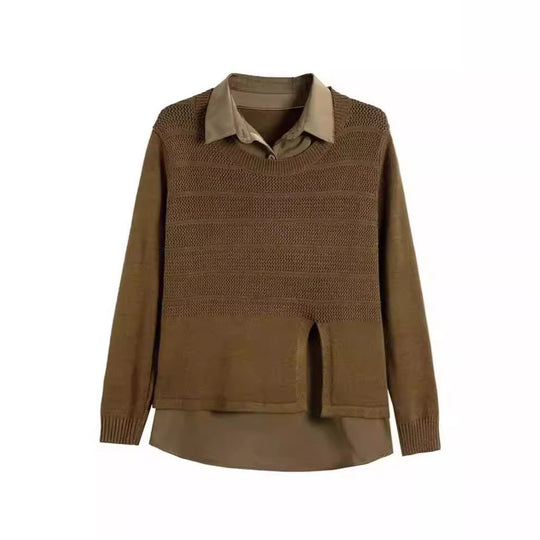 Damen Modischer Layered Pullover mit Struktur Heidi-Mode