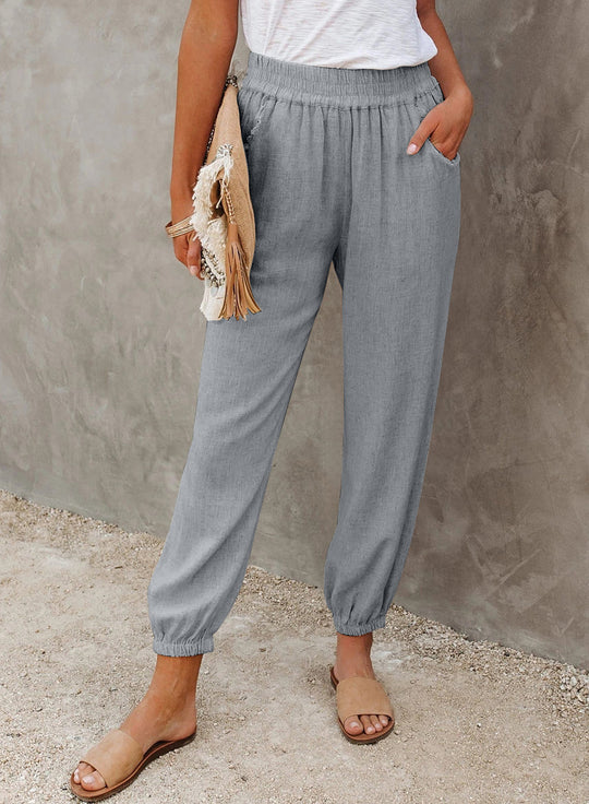 Damen lässige Leinen-Hose mit elastischem Bund und Gummizug Heidi-Mode