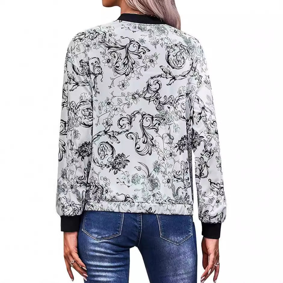 Damen Bomberjacke mit floralen Motiven und elastischen Bündchen Heidi-Mode