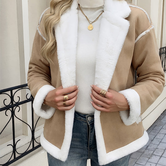 Damen Übergangsjacke mit gefüttertem Kragen und seitlichen Taschen Heidi-Mode