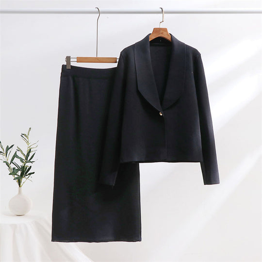 Damen elegantes Strickensemble mit Blazer und Midi-Rock Heidi-Mode