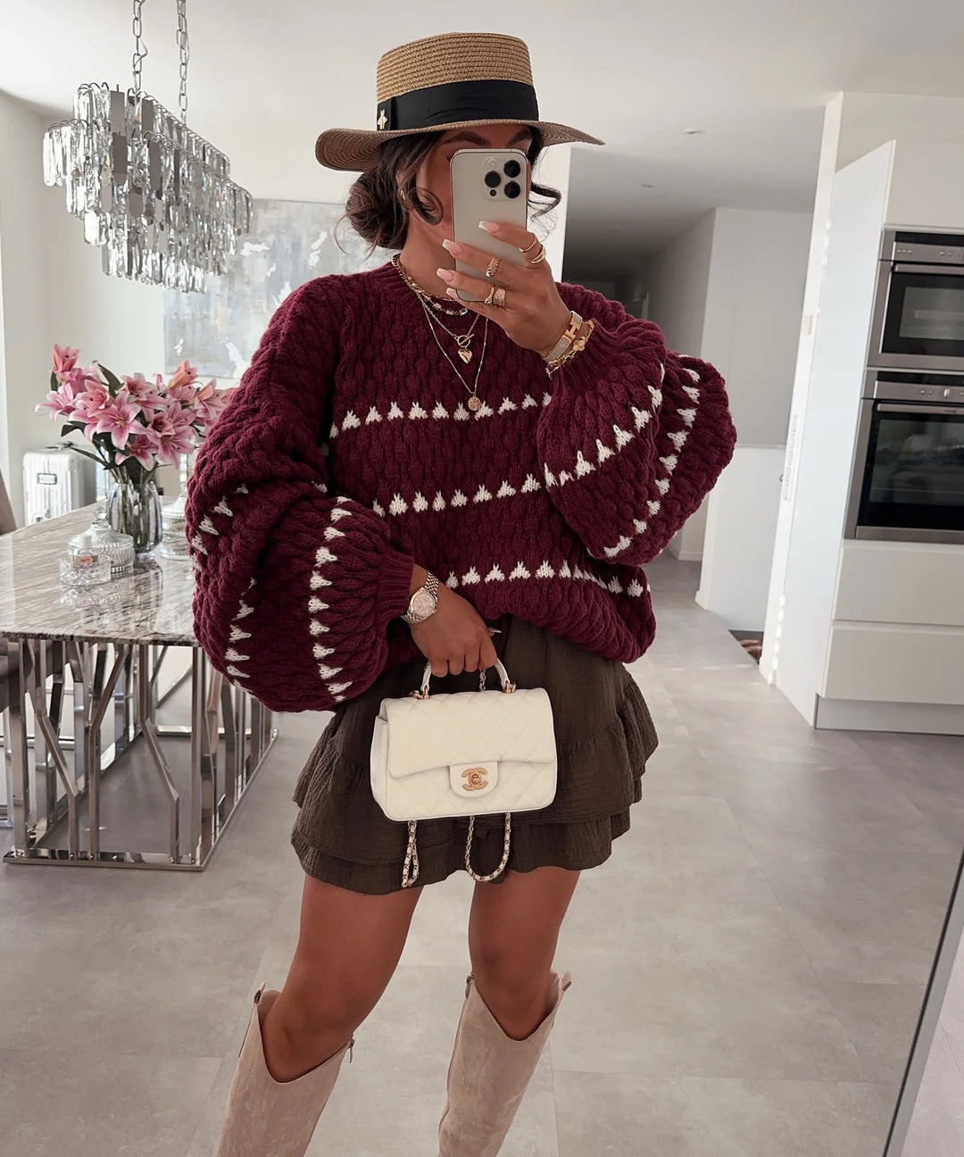 Damen modischer Pullover mit weitem Schnitt und strukturiertem Design Heidi-Mode