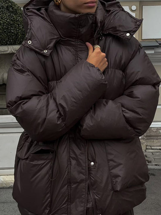 Damen oversized Steppjacke mit hohem Kragen und Taschen Heidi-Mode