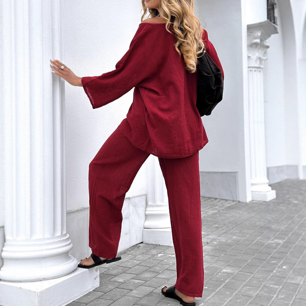 Damen Lässiges Freizeitset aus leichter Baumwolle mit weitem Schnitt Heidi-Mode