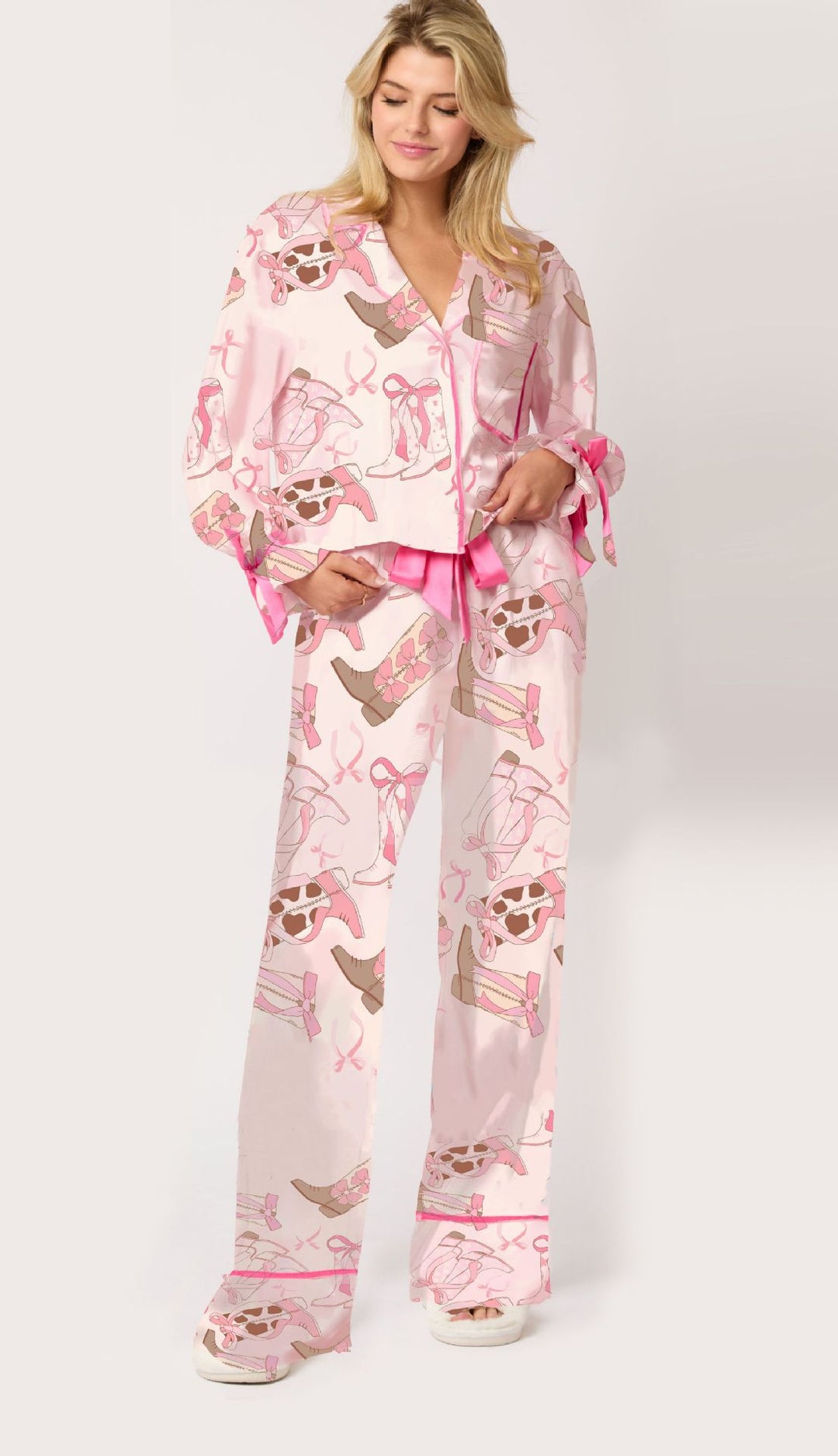 Damen Schlafanzug-Set mit niedlichen Schleifenmotiven Heidi-Mode