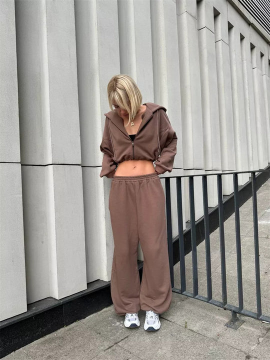 Damen Sportliches Loungewear-Set mit oversized Kapuzenjacke und bequemen Hosen Heidi-Mode