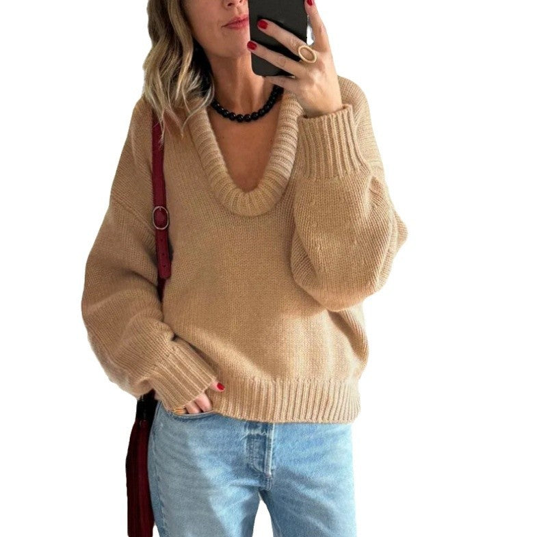 Damen Strickpullover mit V-Ausschnitt und lässigem Schnitt Heidi-Mode