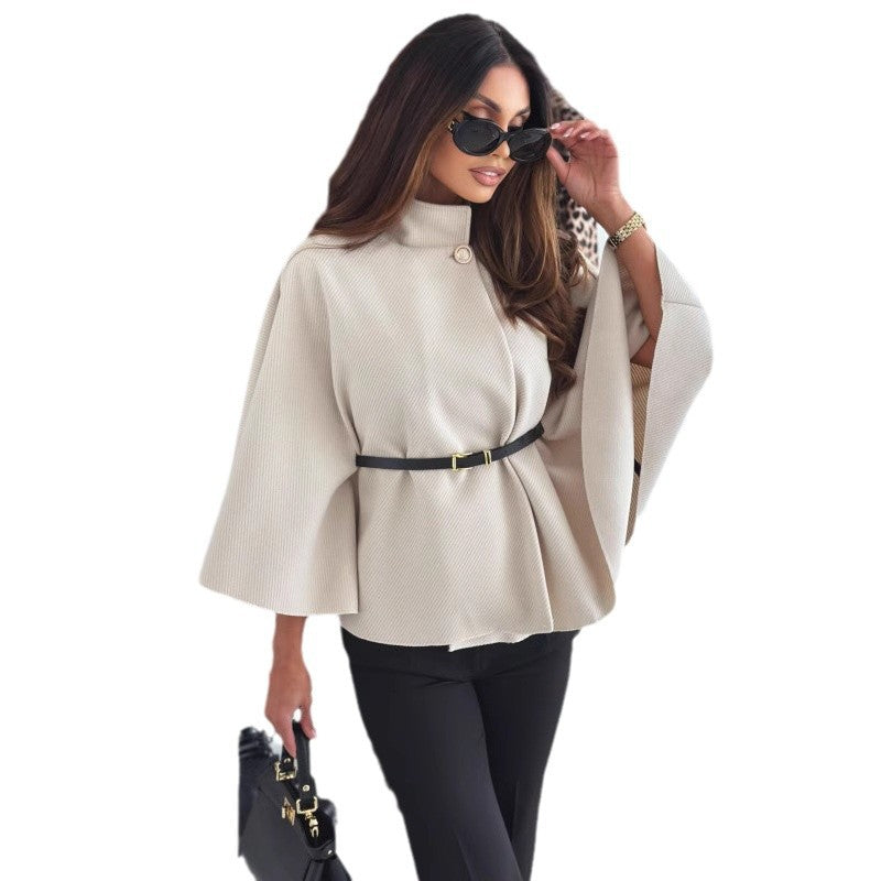 Damen modische Umhängejacke mit stylischem Gürteldetail Heidi-Mode