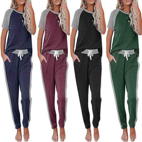 Damen Legerer Loungeanzug mit Kontrastärmel und elastischem Bund Heidi-Mode