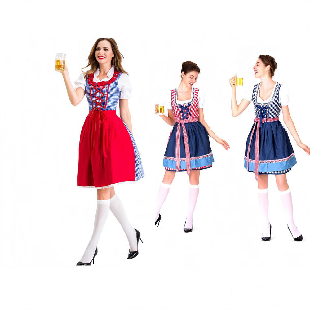 Damen Dirndlkleid mit traditionellen Karomustern und eleganter Schürze Heidi