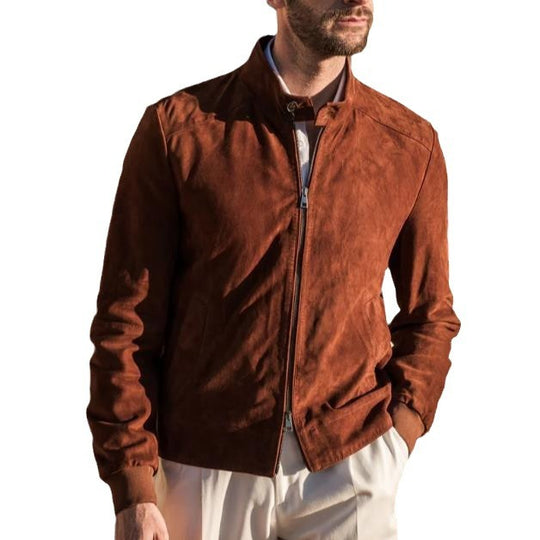 Herren elegante Wildlederjacke mit Stehkragen und seitlichen Eingrifftaschen Heidi-Mode