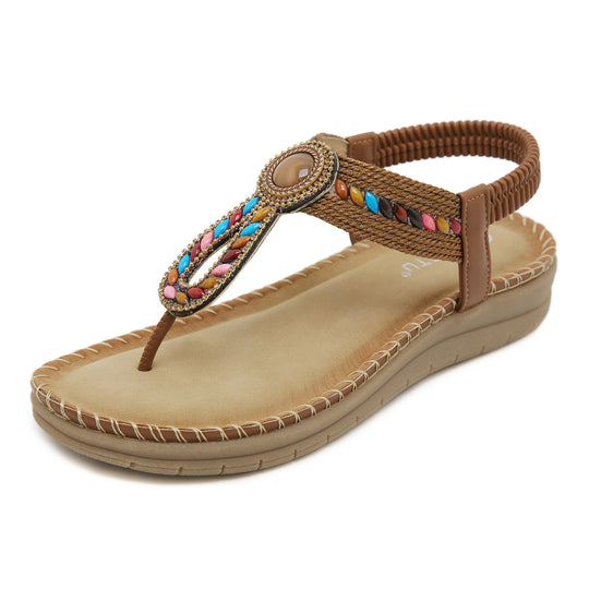 Damen Zehentrenner-Sandalen mit bunten Steindetails und komfortabler Sohle Heidi-Mode