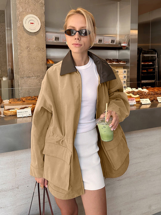 Damen modische Übergangsjacke mit lässigem Schnitt und kontrastierendem Kragen Heidi-Mode