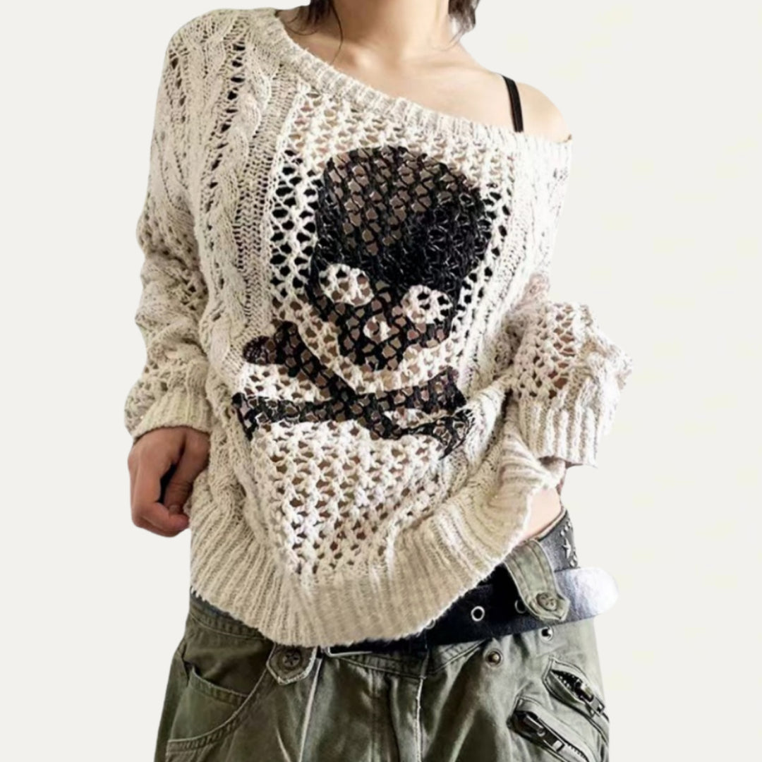 Damen Oversized Strickpullover mit kreativem Lochmuster und Anker-Design Heidi-Mode