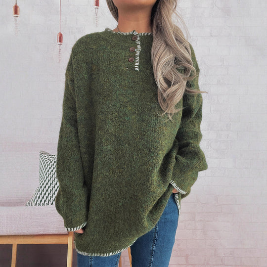 Damen Oversize Strickpullover mit Knopfleiste Heidi-Mode
