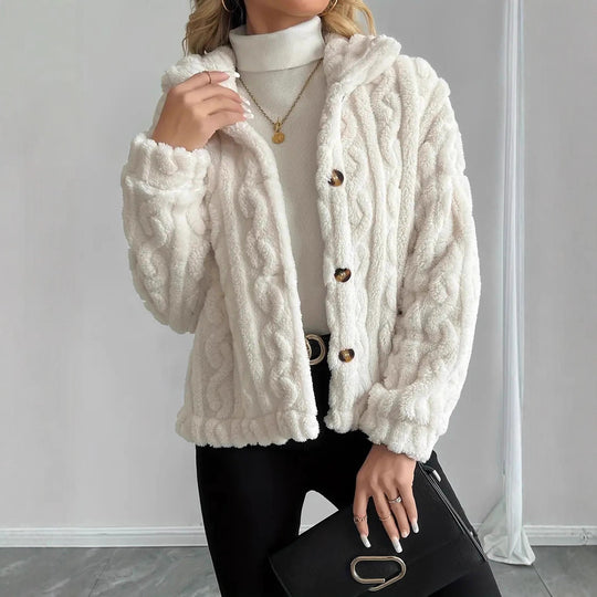 Damen Kuschelige Strickjacke mit Knöpfen und Kapuze Heidi-Mode