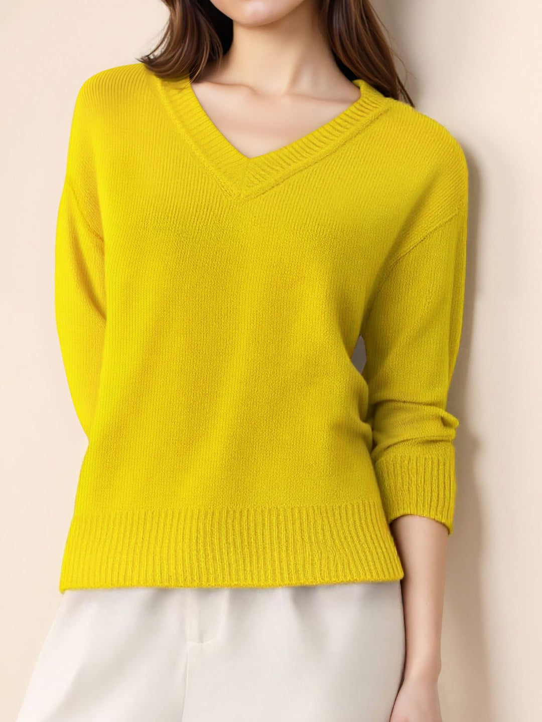 Damen Pullover mit V-Ausschnitt und strukturierter Optik Heidi-Mode