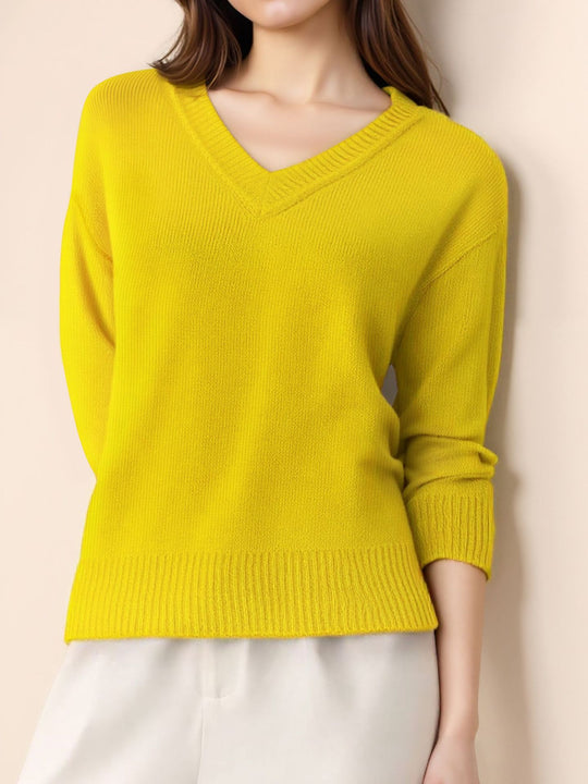Damen Pullover mit V-Ausschnitt und strukturierter Optik Heidi-Mode