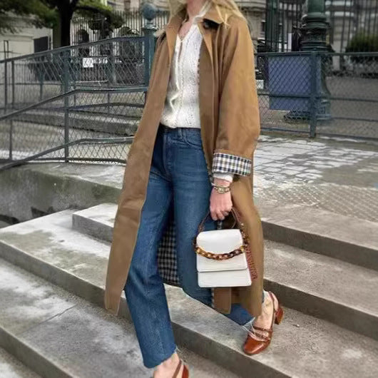 Damen Oversized Trenchcoat mit Karo-Muster Heidi-Mode