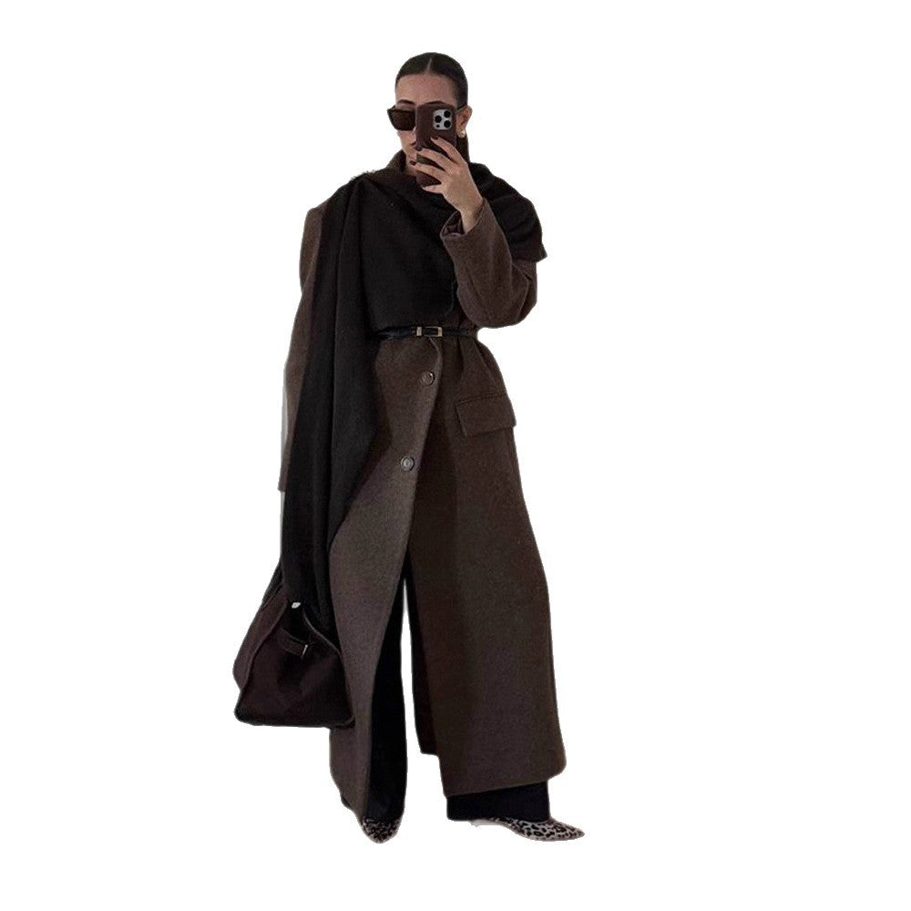 Damen Lange Wollmantel mit modernen Schnittführungen Heidi-Mode