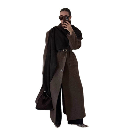 Damen Lange Wollmantel mit modernen Schnittführungen Heidi-Mode