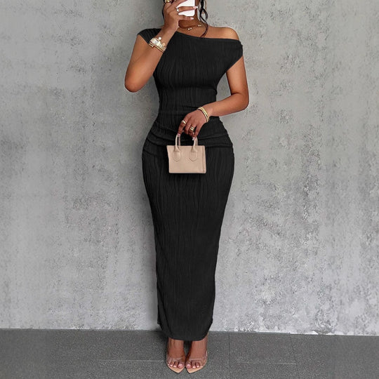 Damen figurbetontes Wickelkleid mit Rüschendetails und schulterfreiem Design Heidi-Mode