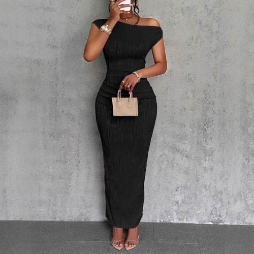 Damen figurbetontes Wickelkleid mit Rüschendetails und schulterfreiem Design Heidi-Mode