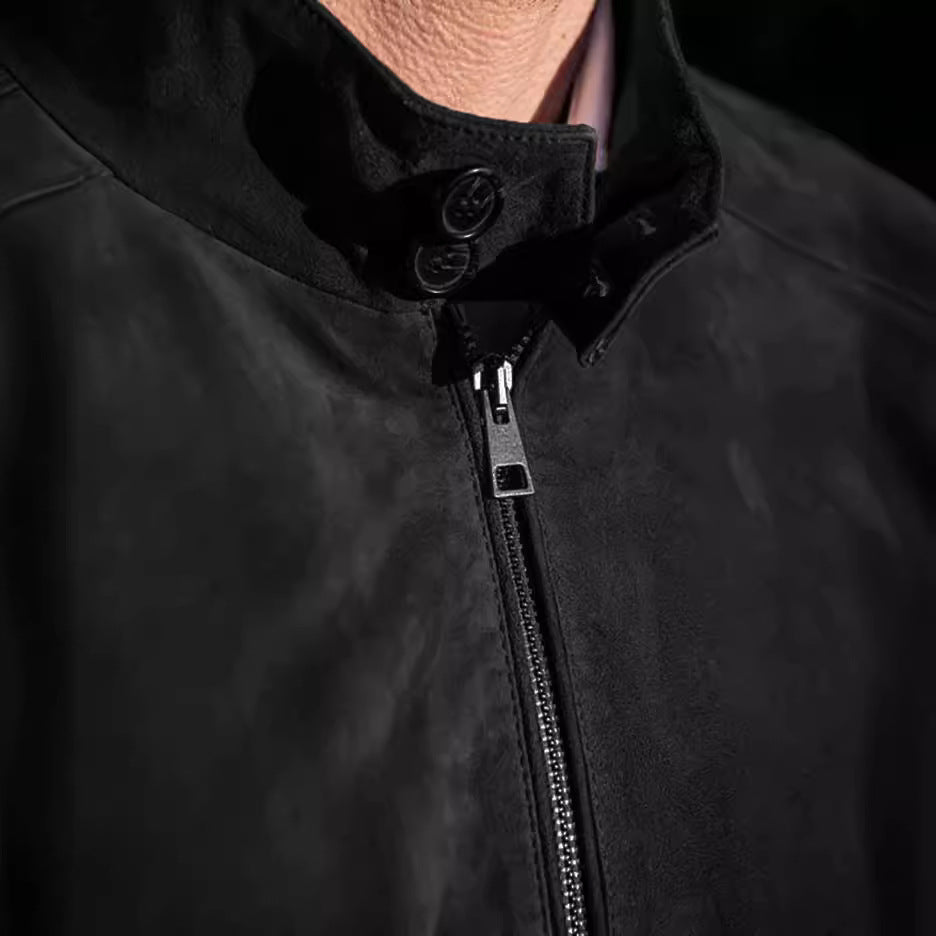 Herren elegante Wildlederjacke mit Stehkragen und seitlichen Eingrifftaschen Heidi-Mode