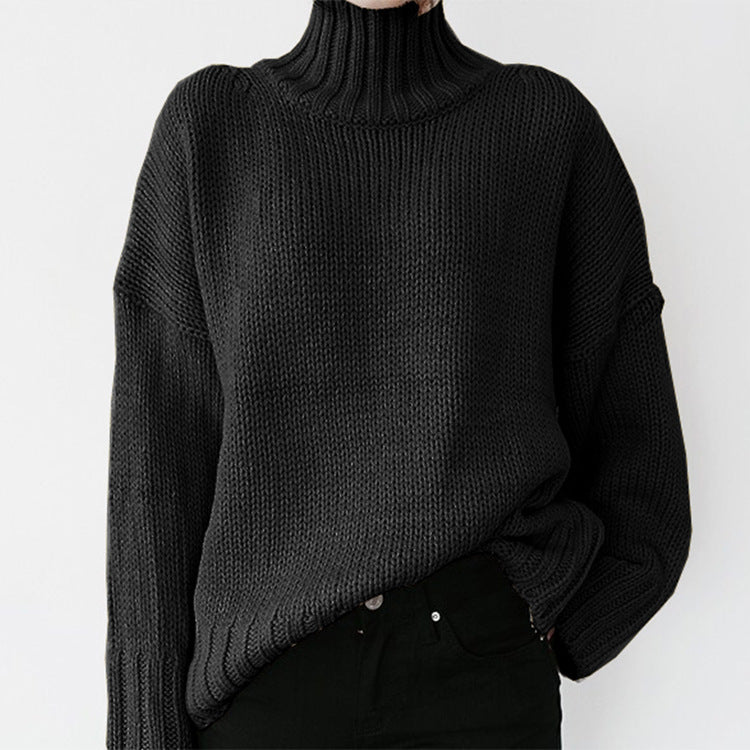 Damen Grober Strickpullover mit Stehkragen Heidi-Mode