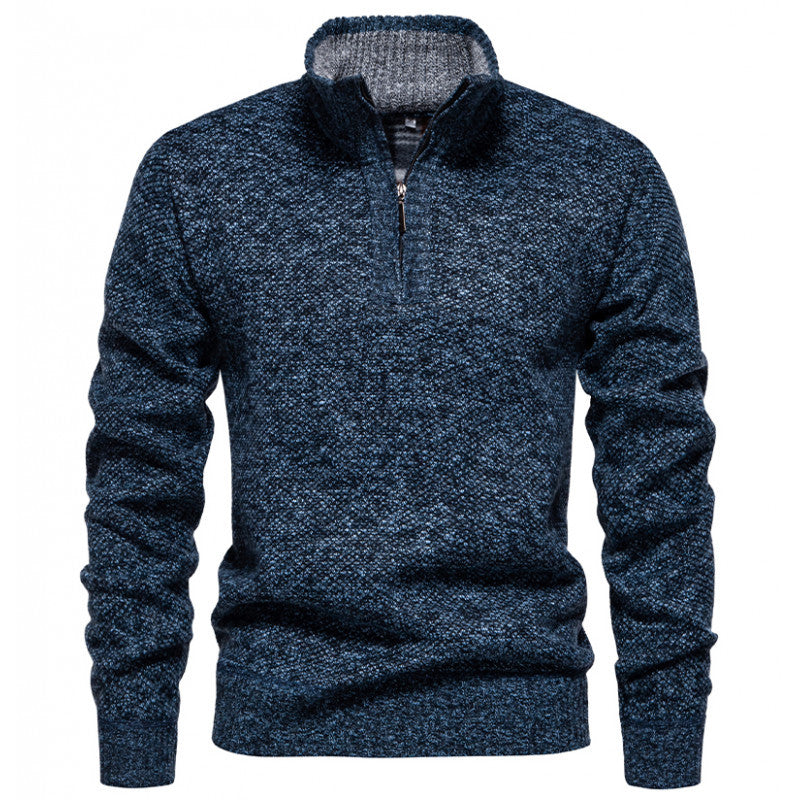 Herren Strickpullover mit halbem Reißverschluss und modischem Strukturdesign Heidi-Mode