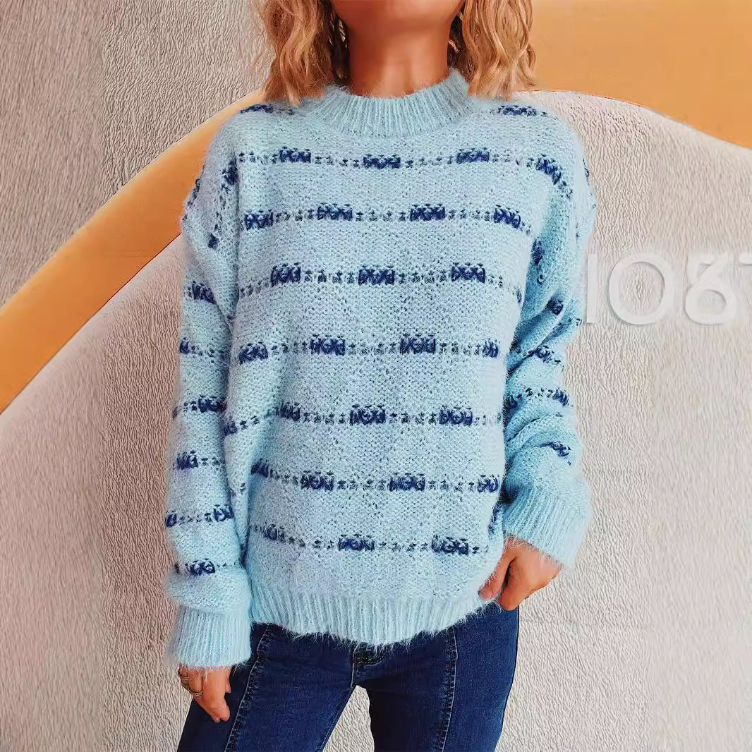Damen Pullover mit weichem Mohair-Material und modernem Streifenmuster Heidi-Mode