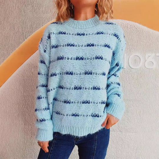 Damen Pullover mit weichem Mohair-Material und modernem Streifenmuster Heidi-Mode