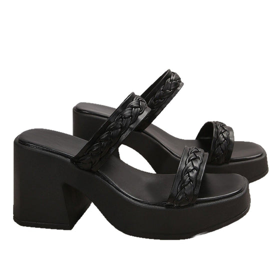 Damen Plateausandalen mit geflochtenem Riemendesign und robustem Blockabsatz Heidi-Mode